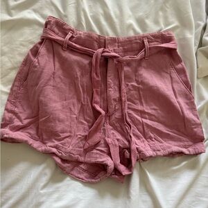 Abercrombie Pink tie linen shorts